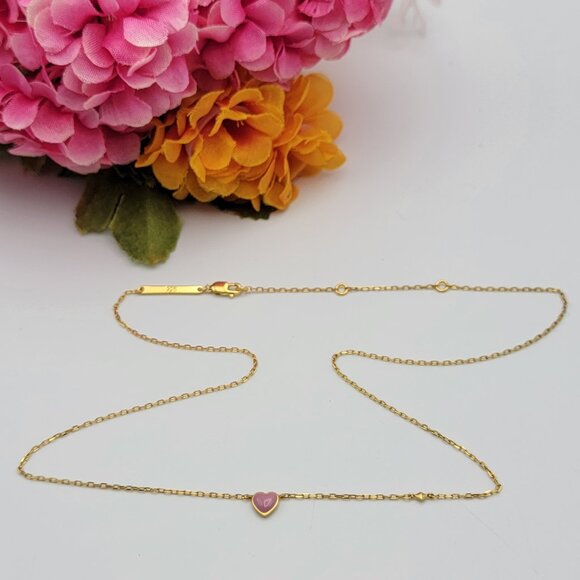 Kendra Scott 18K Gold Vermeil Pink Heart Charm Necklace 925 Sterling Silver 18" - Picture 1 of 5